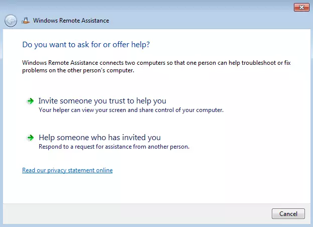 Query window for Windows remote support where you specify whether you need help or are offering help Image: Query window for Windows remote support where you specify whether you need help or are offering help