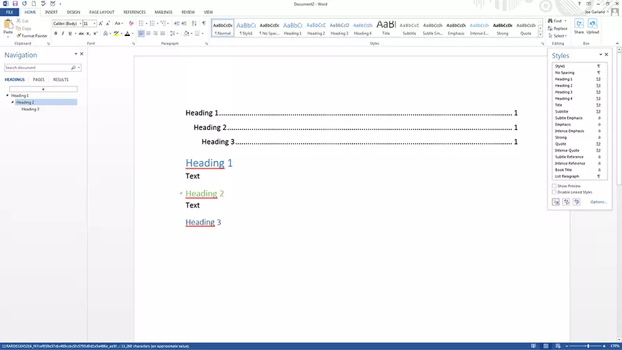 Image: Adjusting “heading 2” from blue to green