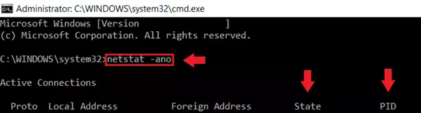 Image: Enter the cmd command netstat -ano in the command prompt