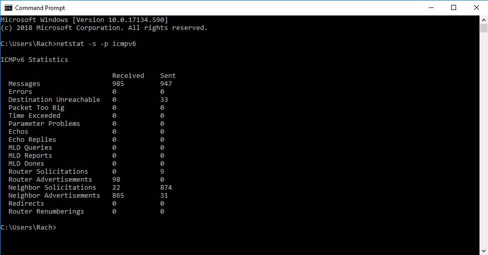 Image: ICMPv6 Statistics in Windows command line